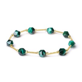 MetJakt Handmade Original Women Multicoloured Gemstone Stretch Bracelet Natural Stones Faceted Irregular Statement Perfect to Complete Any Outfit and Add a Touch of Colour (1 WRAP, Green tiger eye)