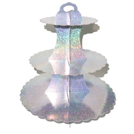 Chanseen Glitter 3 Tier Round Cardboard Cupcake Stand Iridescent Cupcake Holder Stand CupCake Tower Stand for Birthday Wedding All Kinds of Parties (Silver)