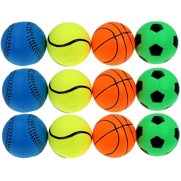 JA-RU Sponge Ball High Bounce Rubber Sports Ball (12 Balls Assorted) 2.5 Inch Rubber Bouncy Balls for Kids. Small Colorful Massage Therapy Stress Balls. Party Favors Classroom Bulk Prizes. 986-12
