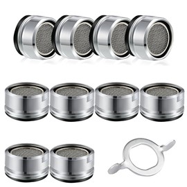 Ruayia M24 Water-Saving Aerator, Pack of 10 304 Stainless Steel Anti Limescale Tap Strainer, Tap Strainer Insert Male Thread for Taps with 10 Gaskets and 1 Chrome-Plated Key