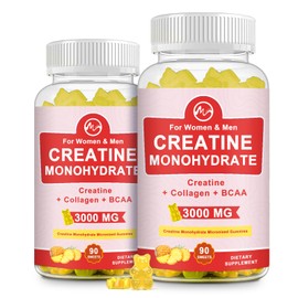 M inch- (Paquete de 2) Creatina Monohidrato Gomoso, Sin Azúcar Suplementos de Creatina Masticables para Hombres y Mujeres, Crea                       