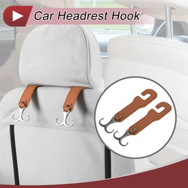 HEROFFIX 2 Stück für Geldbörsen und Taschen, Regenschirm usw. Auto Kopfstützenhaken Robuste Auto Rücksitz Organizer Haken Hellbraunes Kunstleder Metall 19x5.2cm