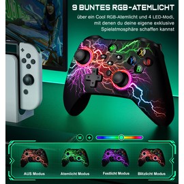 GAMSINGY Switch Controller, Wireless Controller Switch with Precise Motion Control, Dual Motors Vibration, Turbo, Macro, Wake Up Function, Cool RGB Controller for Switch/Lite/OLED Console