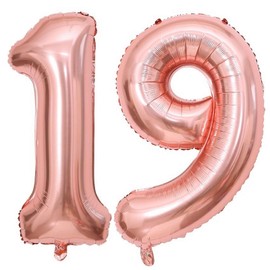 Rose Gold 19 Number Balloons, 40 Inch Giant Number 19 Balloons Foil Mylar Helium Rose Gold Number Balloons for 19th Birthday Party Supplies Anniversary Event Celebration Decorations