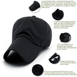 Masktide Lightweight Long Bill Fishing Hats for Men Baseball Cap Outdoor Sports Cap Women Baseball Hat with Long Brim Moisture Wicking Sun Protection Ball Cap Adjustable Black