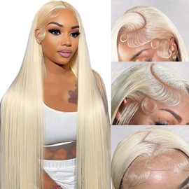 IUPin 30 Inch 613 13x6 Lace Front Wig Human Hair 220% Density Blonde Wig Human Hair Straight 613 HD Lace Frontal Wig Human Hair Transparent HD Lace Pre Plucked with Baby Hair for Women
