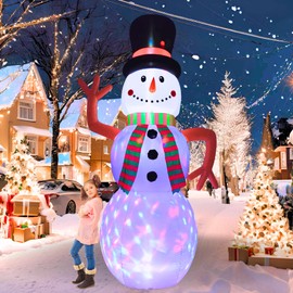 PTS 12FT Inflatable Snowman Outdoor Decoration, Christmas Blow Up Yard Decorations, Built-in Disco Lights Inflatables Xmas Holiday Funny Decor for Indoor Lawn Garden