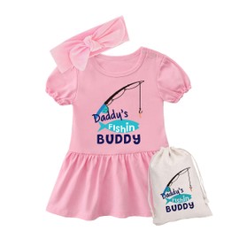 YSCULBUTOL Baby Twins Bodysuit Daddy's Fishing Buddy Newborn Girl Dress Toddler Outfits Sister Skirted Infant Romper(pink 6m)