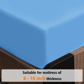 Lirex Fitted Sheet, Twin XL Size 100% Cotton 300 Thread Count Soft Breathable Fitted Sheet, 100x200cm, Sky Blue