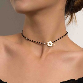 Erimberate Vintage Black Crystal Choker Necklace Bohemian Flower Toggle Chain Necklace Minimalist Gold Flower Necklace Choker Black Rhinestone Clavicle Necklace Jewelry for Women and Girls