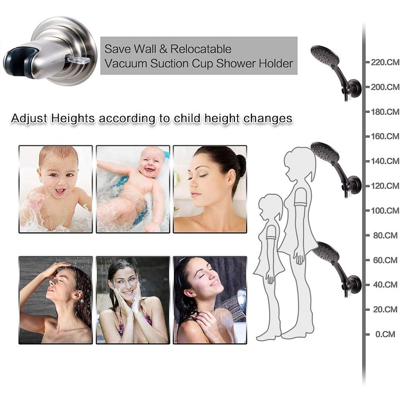 JiePai Vacuum Suction Cup Shower Head Holder,Adhesive Adjustable Suction Handheld