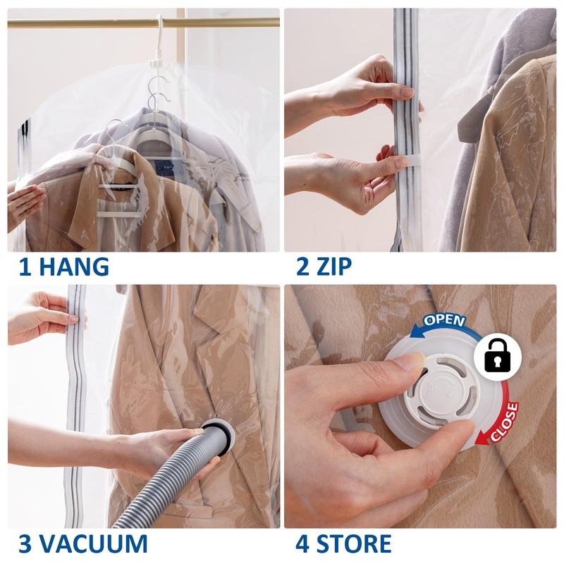Hanging Vacuum Storage Bags, 6 Pack Large Hanging Space Saver