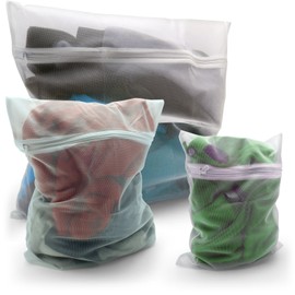 White Mesh Fabric Washing Bag - Set of 3 (28.5x 40cm x 1pc, 50.5x 38.5cm x 1pc, 59 x 60cm x 1pc)