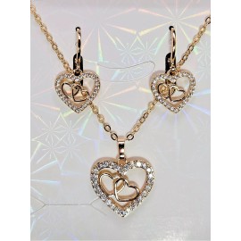 JW Jewelry Collection Necklace and Earring Heart set 18K Gold with White Clear Topaz Cubic Zirconias