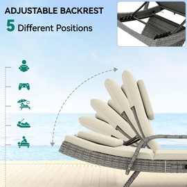 YITAHOME Patio Chaise Lounge Chair Set, Wicker Chaise Lounge Outdoor Rattan Reclining Chair with Armrests/Pull-Out Cup Holder/5-Position Backrest/Cushion & Headrest-Beige