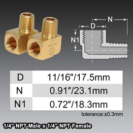 Boeray 5pcs Brass Fitting,1/4" NPT Male Pipe, 1/4" NPT Female 90 Degree Barstock Street Elbow