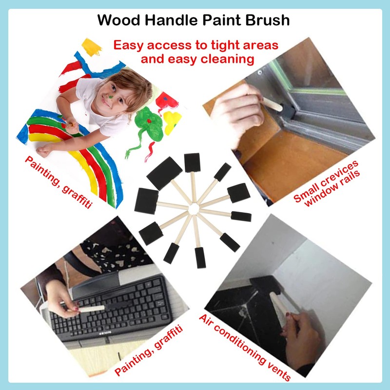 Taicols 10pcs Foam Paint Brushes With Wood Handle - Sponge
