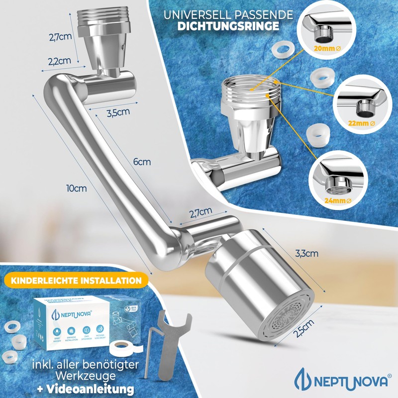 NEPTUNOVA® Tap Attachment 1440 Degree Swivelling - Tap Extension for