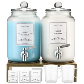 2-Pack Glass Laundry Detergent Dispenser with Stand, 106oz Leak-Proof Glass Fabric Softener Dispenser- Laundry Soap Dispenser-Reusable Container for Kitchen & Bathroom Storage