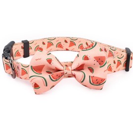 COSYHOMELONDON patterned Dog Collar with Bowtie, Durable Adjustable and Comfortable Collar for Small Dogs Puppies and Cats (Watermelon, M)