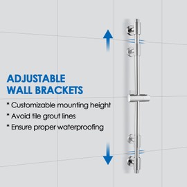 ROVOGO Shower Slide Bar 30-Inch with Height/Angle Adjustable Handheld Shower Holder, 304 Stainless Steel Vertical Slide Bar with Adjustable Wall Brackets for Flexible Install, Screw-Mount, Chrome