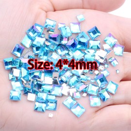 90pcs Flatback Square Rhinestones Gems 4MM Lake Blue Acrylic Crystal Rhinestones Gems for Nail Art/Face Decor/Craft