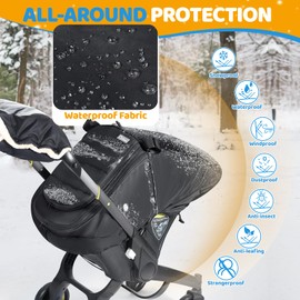 IvyWind Winter Baby Car Seat Cover, Universal Carseat Cover for Babies with Breathable Mesh Window, Cozy and Warm Car Seat Covers for Cold Weather, Kick-Proof Infant Carseat Canopy for Boy Girl, Black