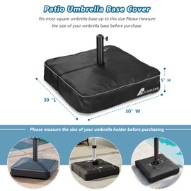 Patio Umbrella Base Cover,Heavy Duty 600D Waterproof Anti-UV Outdoor Square Umbrella Stand Base Covers,Cover Only.Black 30" L x 30" W x 6" H