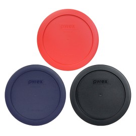 Pyrex 7201-PC 4 Cup (1) Black, (1) Blue, and (1) Red Round Plastic Food Storage Lid, Made in USA