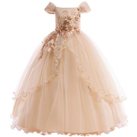 Weileenice Rose Gold Flower Girl Wedding Dress 4 5 Cold Shoulder Embroidery Vintage Toddler Holiday Party Birthday Pageant Ball Gown Beads Sequin Girls Lace Bridesmaid Formal Prom Tulle Maxi Dresses