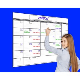 USI Opti Clear Large Dry Erase Monthly Wall Calendar, 1 Month, 36"x48"; WIPES 100% CLEAN - NEVER LEAVES MARKER STAINS!