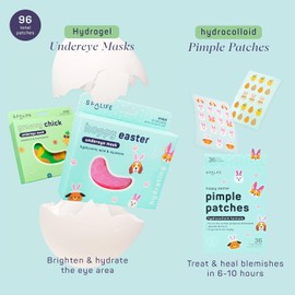 SpaLife Hoppy Easter & Groovy Chick Undereye Mask & Pimple Patch Duos – Hydrogel Hydrocolloid Patches for Dark Circles, Puffy Eyes & Wrinkles – Cute Easter Skincare Gifts - Bundle of 96 Total Patches