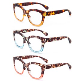 KoKoBin 3er Pack Lesebrillen Runde Oversized Damen Herren Anti Blaulicht Computer Federscharnier Reader (3 Packung, 3)