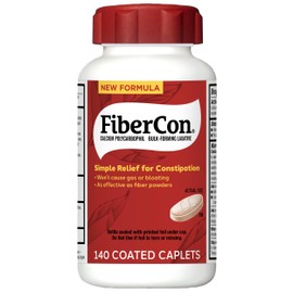 FiberCon Fiber Therapy Coated Caplets, Safe, Simple & Comfortable Insoluble Fiber for Bowel Irregularity, Comfortable Constipation Relief with No Gas or Bloating, 140 Caplets
