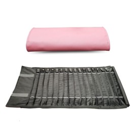 SCIKHEFT Portable Jewelry Roll Untangled Secure Necklace Travel Storage Bag Displays Holder 16 Chain (Pink PU and gray velvet)