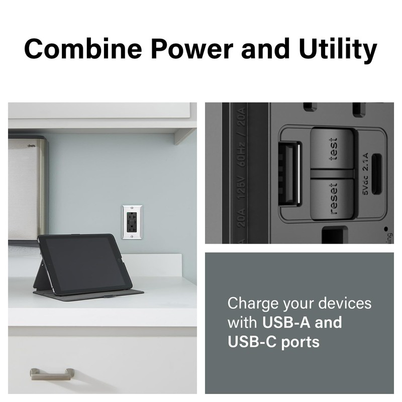 Legrand 20 Amp Hospital Grade GFCI USB Type A/C Wall