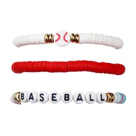 Pingyongchang 3Pcs Sport Clay Bead Bracelet Cute Baseball Football Basketball Soccer Volleyball Tennis Rubgy Stretch Bracelet for Women Games Day Jewelry Sport Lover Gift-Baseball