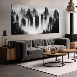 TYTAUPT Mountain Canvas Wall Art for Living Room Large Size Black and White Pictures for Wall Waterfalls Wall Art for Office 29 x 58 Inches