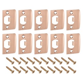 sourcing map D-Type Door Strike Plate, 10Pcs 57mm x 45mm 201 Stainless Steel Latch Deadbolt Strike Plate for Door Frame Door Jamb, Red Bronze