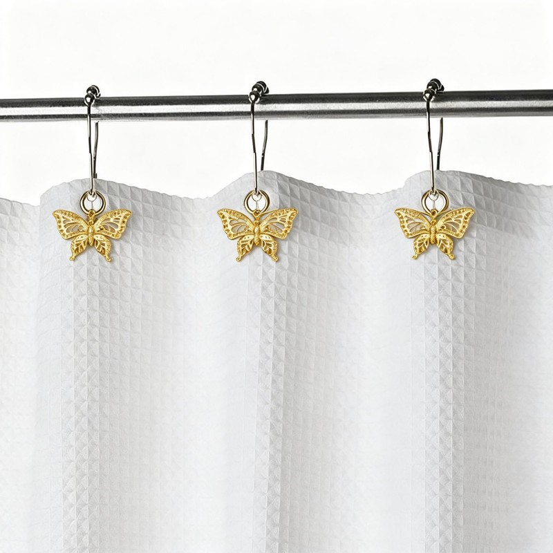Set of 12 Butterfly Decorative Shower Curtain Hooks Garden Nature