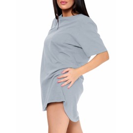 Love My Fashions® Women’s Plain Cotton Night Wear Long T-shirt soft and comfy Nightdress for ladies With Front Pocket Crew Neck Short Sleeves Nightie Sleepwear Top plus Grey