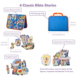 CHEFAN 4 Pack Felt Board Bible Stories Set, Flannel Board Stories, Nativity Flannel Graph Bible Toy for Kids, Include Jesus Resurrection, Ascension and Pentecost, Paul's Conversion, Prophet Isaiah