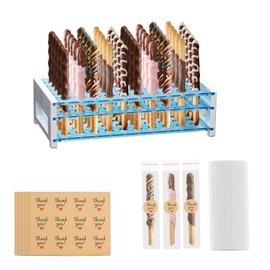 KeaJuidy Pretzel Pole Holder, Pack of 100 Transparent Pretzel Pole Bags and 120 Thank You Stickers for Christmas, Weddings, Birthdays, Parties, Stand for up to 50 Rods