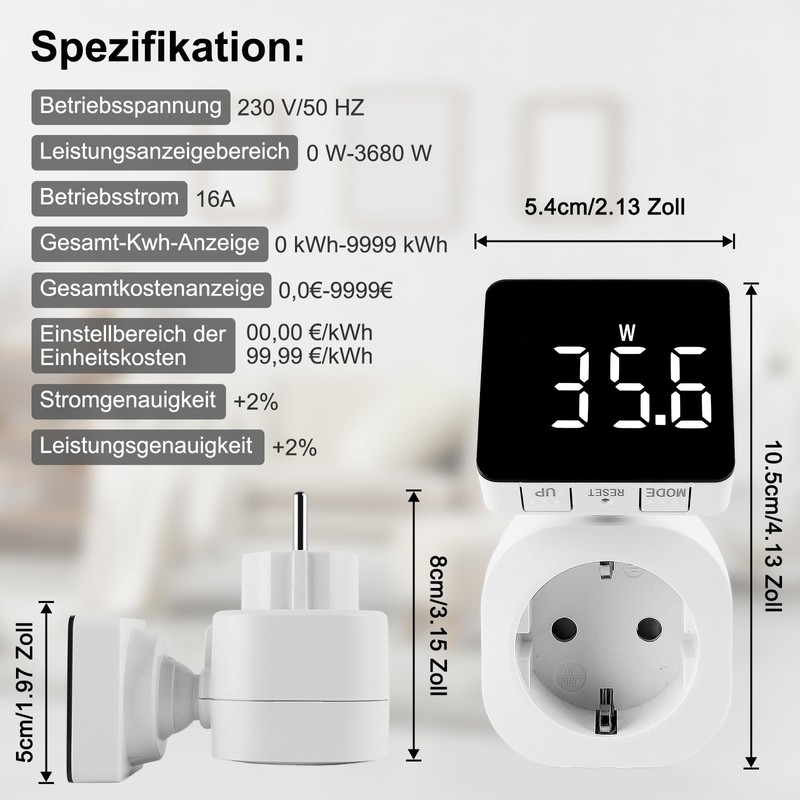 5 Modes Power Meter for Socket with 180° Rotating Display
