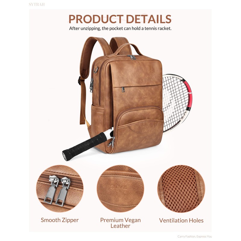 SYTRAH Leather Laptop Backpack, 15.6 Inch Business Computer Bag, Designer