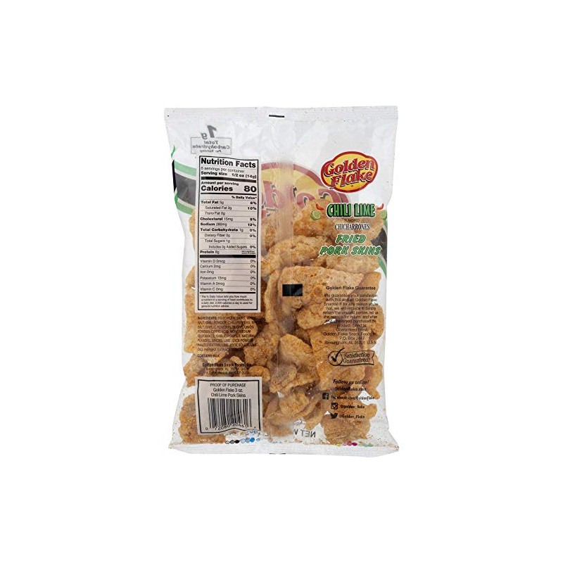 Golden Flake Pork Skins, Chili Lime, 3 oz Bags (Pack