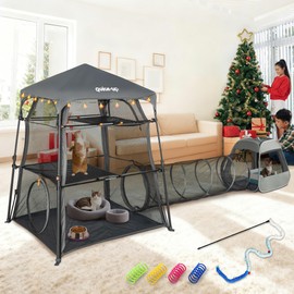 Cat Enclosure Kitten and Tower Tent for Indoor and Outdoor,3 Tier Cage Inside,Outdoor Catio,Portable and Foldable,Two Doors Design; Play Tunnel + Cube(with Three Ways)…