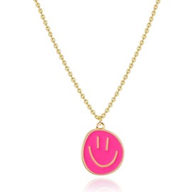 AULSIEY Cute Face Necklaces for Women, Hot Pink Jewelry Preppy Necklaces, Hot Pink Necklace Birthday Jewelry Gifts for Daughter Niece Granddaughter- (Hot-P)