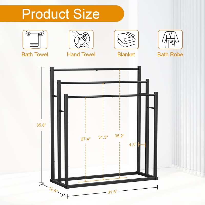 Honiter Towel Racks for Bathroom, 3 Tier Wide Towel Drying