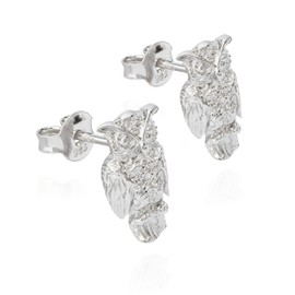 NKlaus Pair of 3D Owl Stud Earrings 925 Silver 13 x 8 mm Shiny Owl Motif Bird Earrings 9761, Silver
